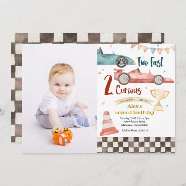 Two Fast Two Curious Racing Invitation with photo (Front/Back)