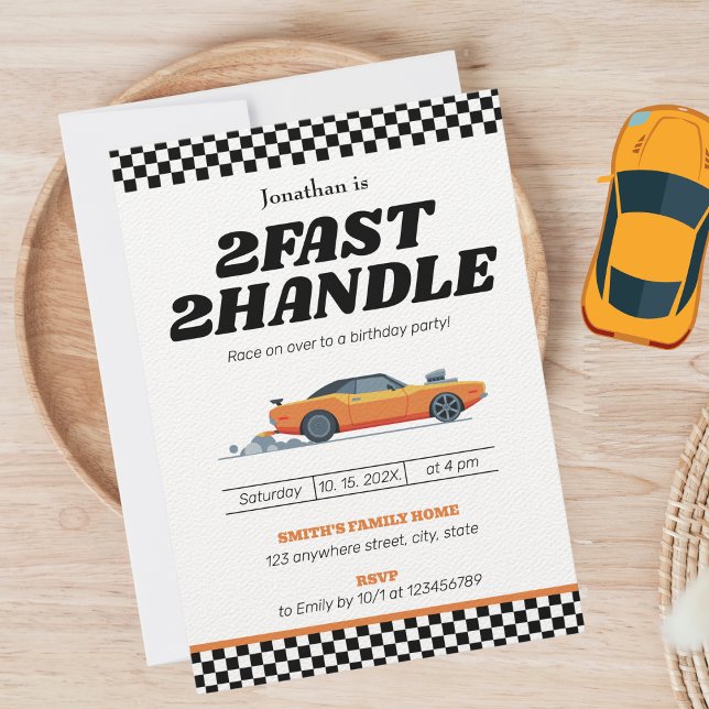Two Fast Two Handle Boy 2nd Second Birthday Party Invitation (Creator Uploaded)