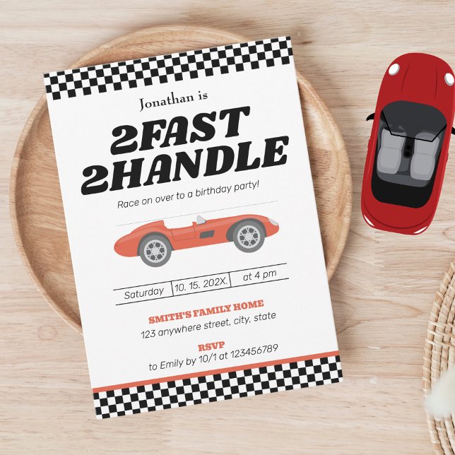 Two Fast Two Handle Boy 2nd Second Birthday Party Invitation (Creator Uploaded)