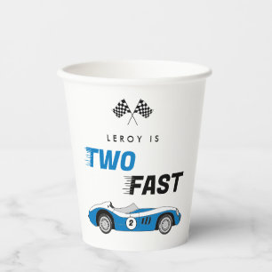 Two Fast Vintage Blue Race Car Boy 2nd Birthday Paper Cups