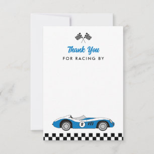 Two Fast Vintage Blue Race Car Boy 2nd Birthday Thank You Card