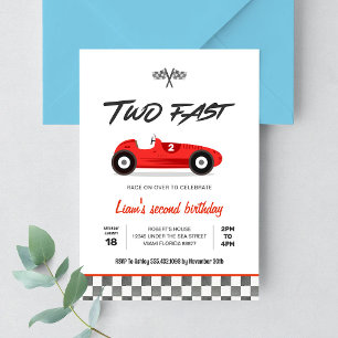 TWO Fast Vintage Race Car 2nd Birthday Invitation