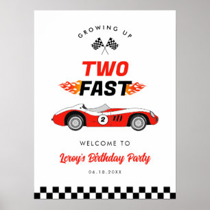 Two Fast Vintage Race Car Boy 2nd Birthday Welcome Poster