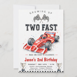 Two Fast Watercolor Race Car 2nd Birthday Invitation