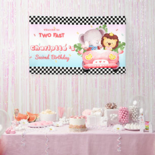 Two Fast wild animal jungle Race Car 2nd HBD Party Banner