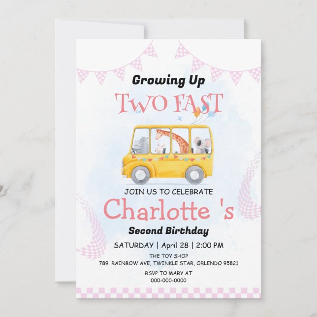 Two Fast wild jungle Race Car 2nd Birthday Party  Invitation (Front)