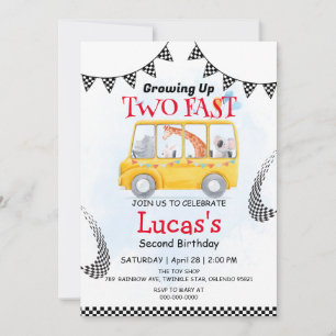 Two Fast wild Safari Race Car 2nd Birthday Party  Invitation