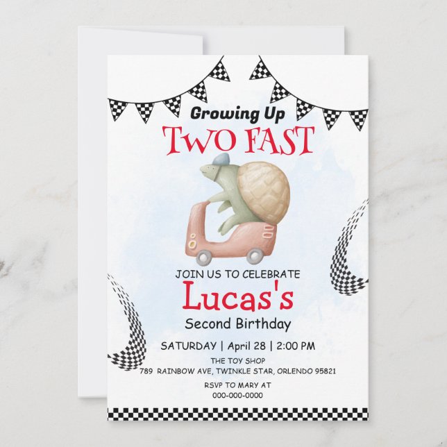 Two Fast wild turtle bicycle 2nd Birthday Party  Invitation (Front)