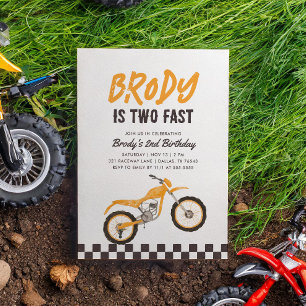 Two Fast Yellow Dirt Bike Boy 2nd Birthday Invitation