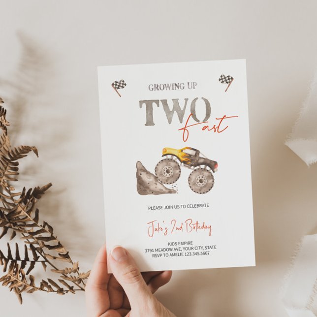 TWO Fast Yellow Monster Truck Invitation  (Creator Uploaded)