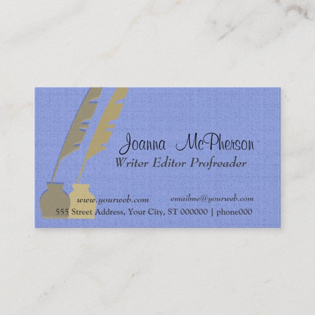 Two Feathers Pens Two Inks Blue N Gold Colour Business Card (Front)