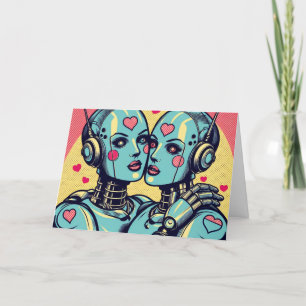 Two Female Robots in Love Birthday Card