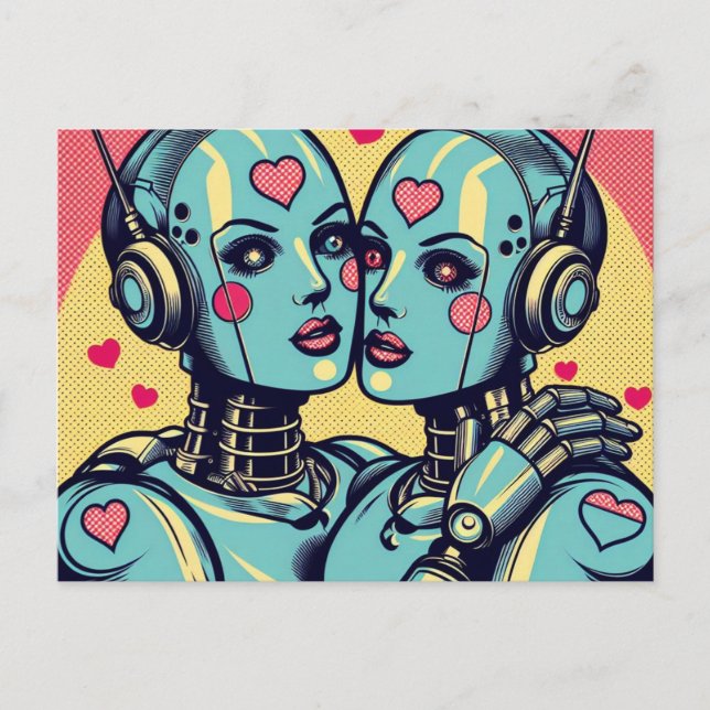 Two Female Robots in Love Postcard (Front)