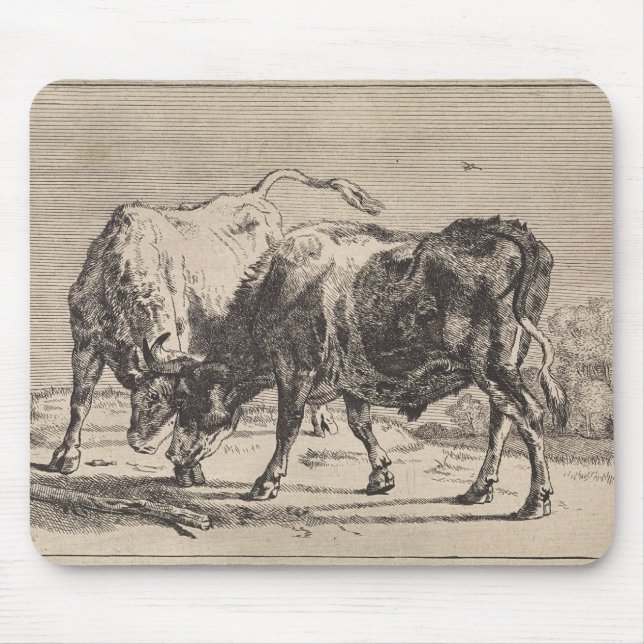 Two Fighting Bulls (by Paulus Potter) Mouse Mat (Front)