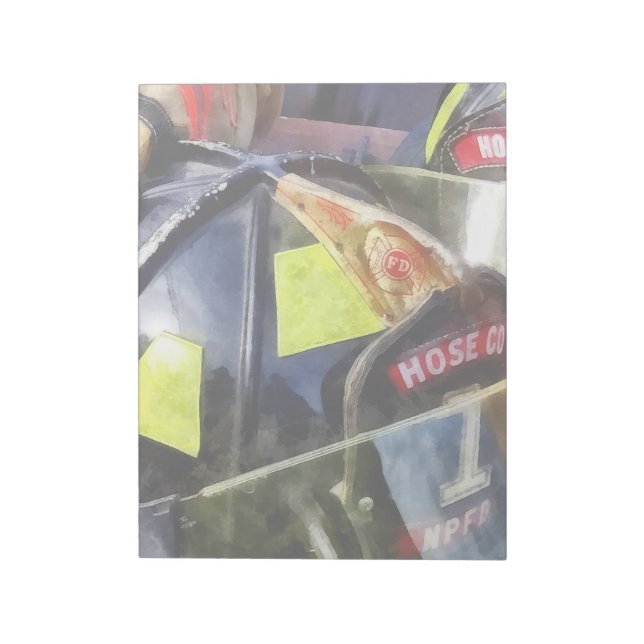 Two Fire Helmets And Fireman's Jacket Notepad (Rotated)
