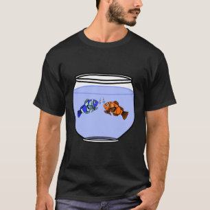 Two Fish In A Fish Bowl Orange And Blue Bubbles T-Shirt