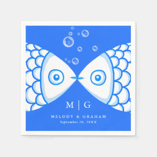 Two Fish Kissing Blue & White Pattern Wedding Napkin