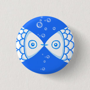 Two Fish Pisces Blue White Abstract Pattern 3 Cm Round Badge