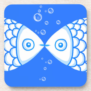 Two Fish Pisces Blue White Abstract Pattern Coaster