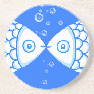 Two Fish Pisces Blue White Abstract Pattern Coaster