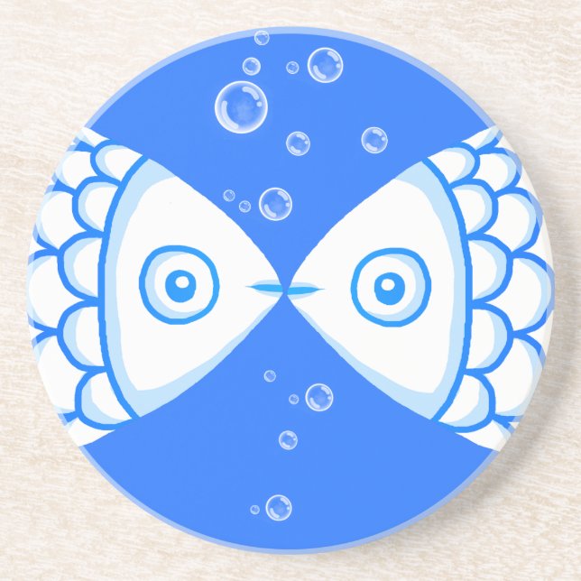 Two Fish Pisces Blue White Abstract Pattern Coaster (Front)