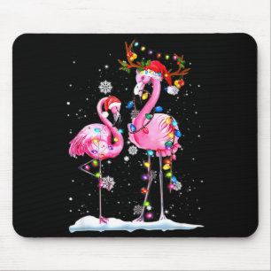 Two Flamingo With Santa Hat And Lights Merry Chris Mouse Mat