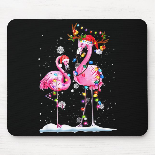 Two Flamingo With Santa Hat And Lights Merry Chris Mouse Mat (Front)