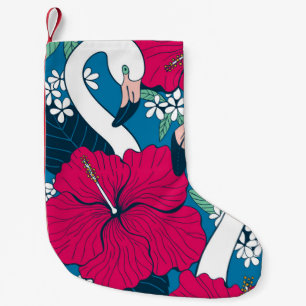 Two flamingos among hibiscus and plumeria flowers  small christmas stocking