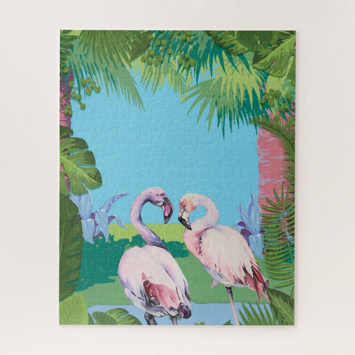 Two Flamingos in a Tropical Setting Personalised Jigsaw Puzzle | Zazzle ...