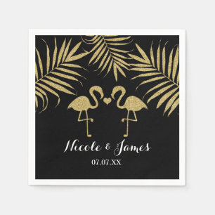 Two Flamingos Love Black & Gold Elegant Napkins