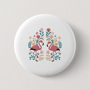Two Flamingos Sticker  6 Cm Round Badge