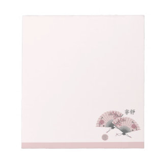 Two floral Asian pink fans "Serenity" digital art Notepad
