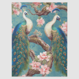 Two Floral Peacocks Decoupage Tissue Paper