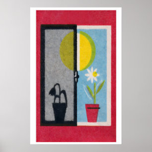 Two Flowers Matchbox Print Vintage Eastern Europe