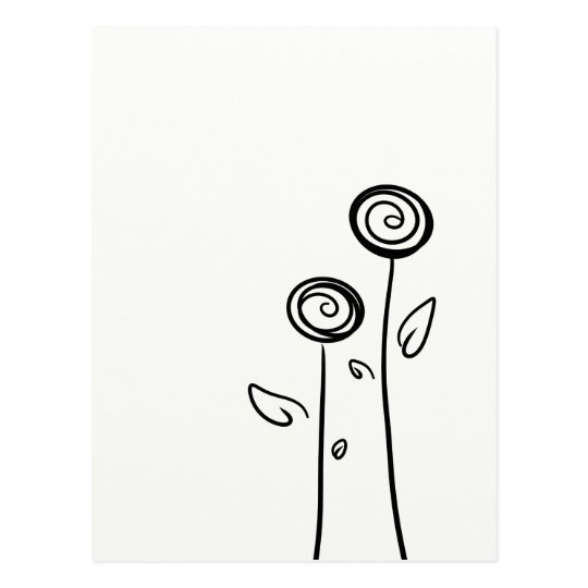 Two Flowers Simple Line Drawing Postcard