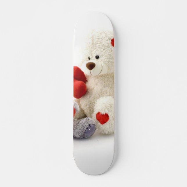 Two Fluffy Teddy Bears On White Background Skateboard (Front)