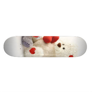 Two Fluffy Teddy Bears On White Background Skateboard
