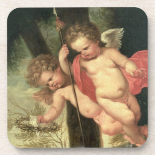 Two Flying Cherubs, holding the Crown of Thorns an Coaster