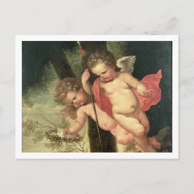 Two Flying Cherubs, holding the Crown of Thorns an Postcard (Front)