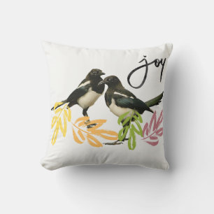 "Two for Joy" Magpies with floral accent. Cushion
