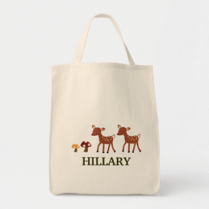 TWO FOREST DEER Grocery Tote Bag - add a NAME!
