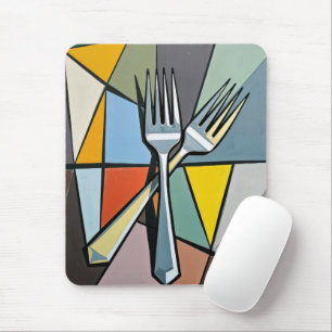 Two Forks on Geometric Abstract Background Mouse Mat