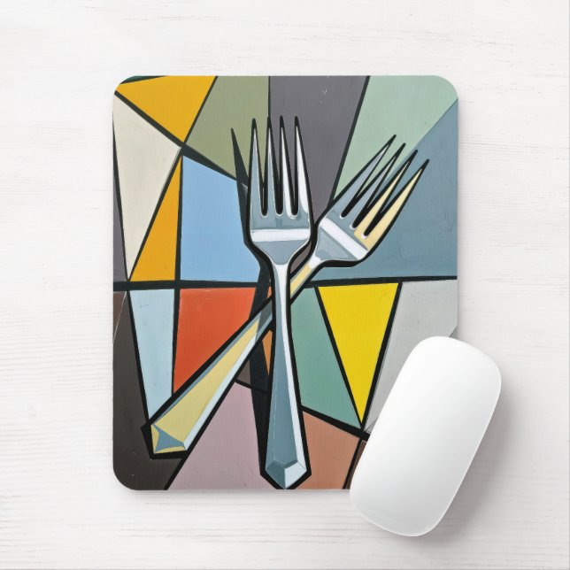 Two Forks on Geometric Abstract Background Mouse Mat (With Mouse)