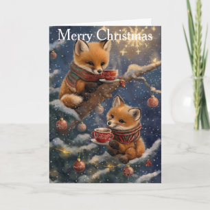 Two Foxes at Christmas Holiday Card