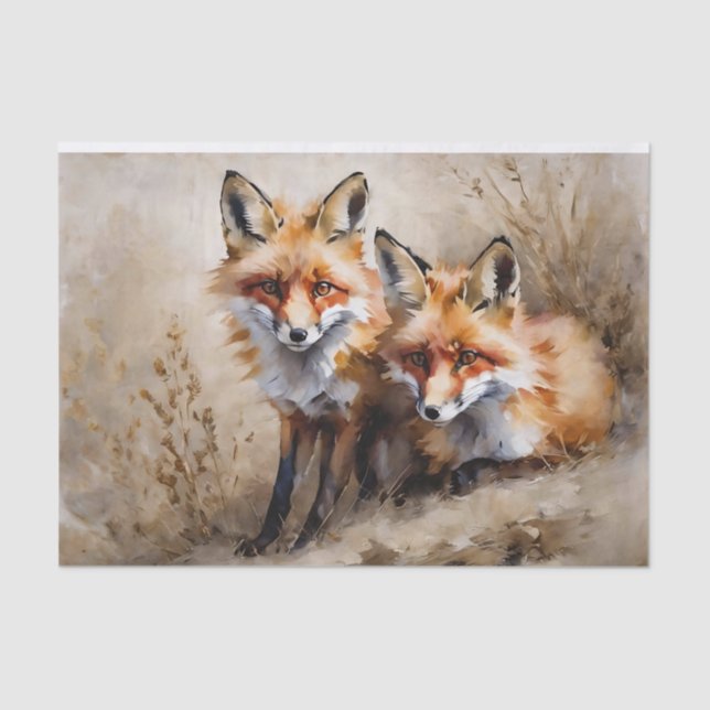 Two Foxes Decoupage Tissue Paper (Front)