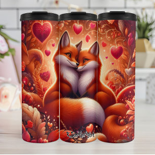 Two Foxes in a Heart Forest Thermal Tumbler