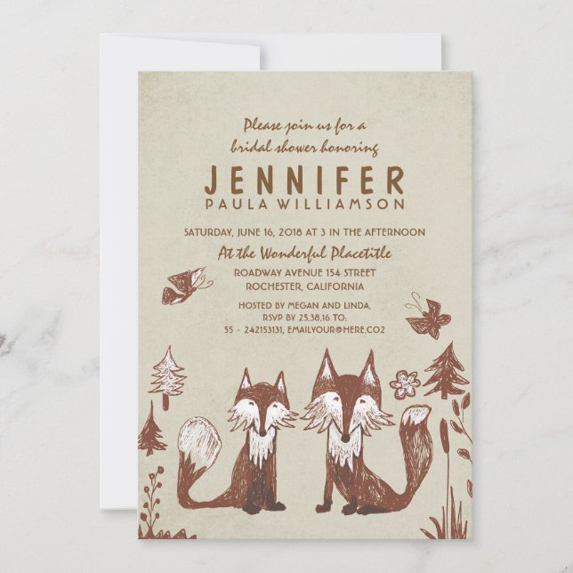 Two Foxes Woodland Bridal Shower Invitation (Front)