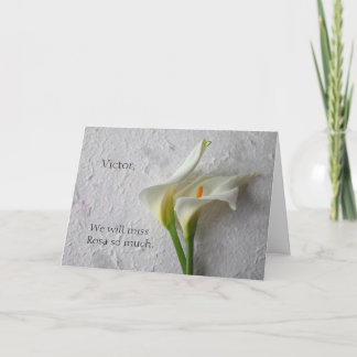 Two fresh calla lilies sympathy card