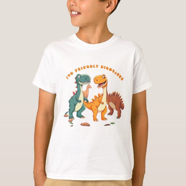 Two Friendly Cartoon Dinosaurs T-Shirt (Front)