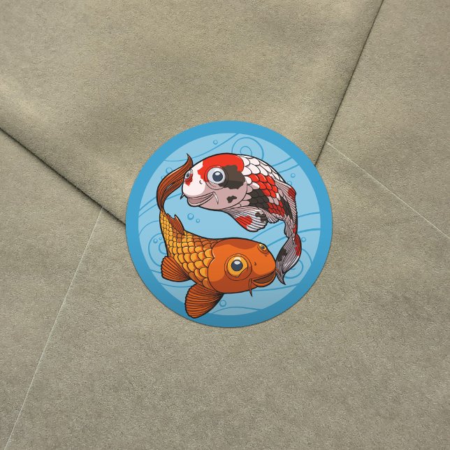 Two Friendly Koi Carp Swimming in a Circle Cartoon Classic Round Sticker (Creator Uploaded)